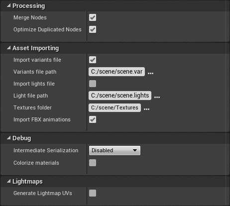 VRED import options